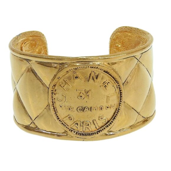 CHANEL 31 Rue Cambon PARIS Matelasse Cuff Bracelet 6.7" Gold Tone Auth - Picture 1 of 6